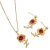 Collar de Rosa de Moda Popular en Europa y América para Mujer con Circonita Microincrustada Set Versátil de Collar y Aretes de Lujo Ligero de Nicho