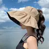 Chapéu de Sol com Borracha Preta Estilo Coreano Feminino Versátil Aba Larga Chapéu de Sol Portátil para Exterior Top Vazio Chapéu de Sol UV