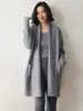 Atacado Yuanbao Bordado Francês Cor Sólida Feminino Suéter de Caxemira Cardigã Meio-Comprimento Casaco com Gola Grande Estilo Preguiçoso Lã Grossa