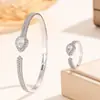 Pulseira de Moda Europeia e Americana Banhada a Ouro 18K Totalmente Cravejada com Zircônia, Pulseira Aberta Ajustável da Moda em Cor Dourada e Prateada para Mulheres