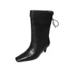 Botas Rectas de Moda Estilo Británico de 5.5cm 2026 Nuevo Estilo Otoño e Invierno Punta Puntiaguda Tacón de Aguja Slip-On Botas de Moda para Mujer
