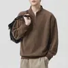 Sudadera americana de trabajo pesado con media cremallera para hombre, otoño, holgada, casual, simple, americana, moderna, elegante, color liso, cuello alto, chaqueta
