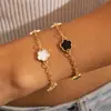 Pulsera de Trébol de Cinco Hojas con Incrustaciones de Diamantes de Aleación de Moda Transfronteriza Europea y Americana Joyería Set de Tres Piezas Pulsera Geométrica Simple Lisa Venta al por Mayor
