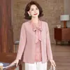 Blusa Nueva de Otoño Estilo Falso Dos Piezas para Mujeres de Mediana Edad y Mayores, Elegante Cuello Fluido, Cubre Vientre, Tallas Grandes Ropa de Madre, Blusa de Manga Larga