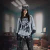 Camiseta de manga larga con estampado de rayas estilo americano, unisex, conjunto de dos piezas para vacaciones de otoño, transpirable, ligera, corte holgado, sudadera