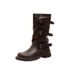 Botas Altas Melard Plisadas Modelo Nuevo 2026 para Mujer, Botas de Media Pantorrilla con Hebilla de Cinturón Vaquera Occidental, Botas de Montura Versátiles con Tacón Grueso