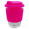 Taza de café de vidrio EK012 con anillo de silicona tapa de silicona 340 ml resistente a altas temperaturas multicolor stock spot logo