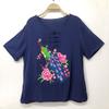 Camiseta feminina de estilo étnico verão nova algodão e linho bordado pavão top feminino turismo roupa étnica atacado