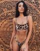 2021 Nuevo Traje de Baño Bikini Sexy con Estampado de Leopardo para Mujer con Abertura, Traje de Baño Bikini con Fruncido