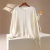 Nuevo Cárdigan de Lana Cachemir 2026 Otoño/Invierno Borde Rizado Cuello Redondo Tejido Manga Larga para Mujer Suéter de Lana Cepillada Color Sólido