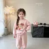 Conjunto de sudadera para niña con lazo de dibujos animados, nuevo diseño de manga larga y cuello redondo, conjunto de dos piezas popular y elegante para primavera y otoño