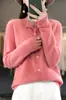 Cárdigan de lana 100% pura con diseño de espiga para mujer, nueva prenda exterior de punto de ajuste holgado para otoño e invierno, top casual, lana natural