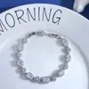 Pulsera de Diamantes Ovalados con Encaje de Cuatro Hojas Hueco Brillante, Moda Coreana, Exquisita, Sin Etiqueta