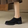 Sapatos Femininos Foscos de Corte Profundo para Primavera e Outono com Salto Bloco, Novos Sapatos de Couro Redondos Retro Primavera 2026, Botas de Cano Curto de Salto Alto