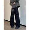 Calça cargo preta multi-bolsos estilo punk para homens e mulheres, calça casual solta de perna reta com rebites, estilo subcultural moderno