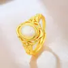 Anillo abierto de ópalo artificial bañado en oro de 18 quilates, lujo de alta gama, no se decolora, joyería de comercio exterior