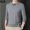 Camiseta de Manga Larga para Hombre Transfronteriza Primavera y Otoño Nueva de Color Sólido Algodón Camisa Polo Top de Moda
