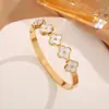 Pulsera de Acero de Titanio con Trébol de Concha Blanca Moda Europea y Americana Lele Jewelry para Mujer 18K No se Desvanece Popular Transfronteriza Pulsera para Mujer