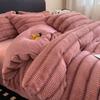 Juego de Cama de Terciopelo de Leche Engrosado de Cuatro Piezas Invierno Cálido Sencillo Pelo de Conejo Coral Terciopelo Sábanas Funda Nórdica Ropa de Cama