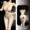 Lencería sexy de Amigo Naranja, diseño transparente con transparencias, medias de una pieza, conjunto tentación sin entrepierna y sin extracción
