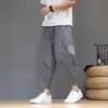 Pantalones de harén con rayas, estilo chino retro, nuevo estilo chino, talla grande, lino grueso, pantalones cortos, pantalones holgados para hombre, estilo fino de verano, modernos