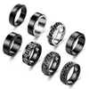 Amazon 2026 Joyería Masculina Transfronteriza Europea y Americana Más Vendida Set Negro Anillo de Acero Inoxidable Pulsera Giratoria