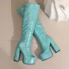 Botas Elásticas Ajustadas de Chica Popular Europea y Americana para Mujer en Otoño e Invierno Nuevo Tacón Grueso Tacón Súper Alto Ajustadas Impermeables Plataforma Bota de Jinete a Media Pantorrilla