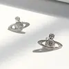 Pendientes de Plata de Ley S925 para Mujer Nicho Gama Alta Estilo Frío Lujo Accesible Reina Madre Saturno Pendientes de Diamante Fino Joyería