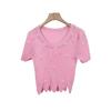 Estilo coreano artículos europeos temporada de verano nuevo dulce moda camiseta básica de mujer estilo extranjero tejido de punto moderno con cuentas de alta resistencia