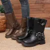2026 Novas Botas Western de Couro Macio Retrô Maillard Tamanho Grande para Mulheres, Novas Botas Martin de Outono, Botas de Motociclista
