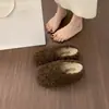 Zapatos peludos de suela gruesa estilo francés para mujer, sin cordones, modernos, de aspecto de hada, otoño e invierno, forrados de felpa, estilo Birkenstock, cálidos zapatos de algodón