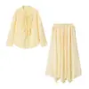 Para Atacado de Roupas Femininas Transfronteiriças Estilo Europeu e Americano Novo Design de Conjunto Casual Camisa Solta de Chiffon + Saia