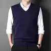 V-Neck Vest Outono e Inverno Novos Homens Engrossado Sem Mangas Colete Colete Suéter Sólido Cor Middle-aged Business Suéter Interno