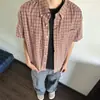 Camisa Masculina de Manga Curta Xadrez Cool de Alta Qualidade Estilo Americano, Camisa Casual Versátil Fina e Solta de Verão para Usar com Jaquetas