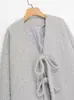 Exportación Transfronteriza 2025 Nuevo Suéter de Punto de Cuello Redondo Otoño Corbata de Lazo Chaqueta de Punto Suéter Cardigan Casual para Mujer