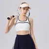 Conjunto Esportivo de Três Peças com Faixa Elástica Listrada Color-Blocked Sutiã para Corrida ao Ar Livre Yoga Conjunto de Roupa de Tênis Leve e Moderno para Mulheres