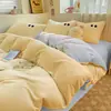 Juego de Cuatro Piezas de Terciopelo de Leche de Invierno, Funda Nórdica de Terciopelo Coral Engrosado de Color Sólido, Juego de Cama de Tres Piezas de Franela