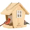 Comedero de madera para pájaros para exteriores parque patio comedero para pájaros gorriones madera maciza nido para pájaros jaula para pájaros comedero para pájaros