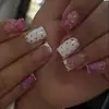 Arte de uñas popular de estilo corto y lindo transfronterizo con flores 3D, perlas y lunares, diseñado para realzar la belleza natural de tus uñas