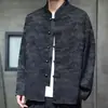 Jacquard Estilo Chino Nuevo Estilo Chino Botón de Rana Tacto Camisa Patrón Oscuro Traje Tang Camisa de Manga Larga para Hombre Cuello Alto Chaqueta Casual