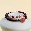 Pulsera de Doble Círculo con Piedras de la Fortuna de Ágata Roja Granate Natural y Cristal de Fresa para Atraer el Amor, Joyería de Nicho, Venta Directa en Transmisión en Vivo