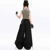 Conjunto de Top Cropped e Calça Preta Estilo Hot Girl para Meninas de Jazz Dance, Roupa de Prática de Passarela Moda Jazz, Novo Modelo de Verão