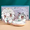 Juego de Platos Cerámicos Bohemios Transfronterizos, Tazones, Palillos, Vajilla, Regalos Pequeños, Souvenirs, Tazones Cerámicos para el Hogar, Cajas de Regalo