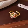 Anel Aberto Explosivo Flor Colorida de Zircônia 2026 Novo Luxo Acessível Nicho Elegante Versátil Anel para Dedo Indicador