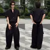 Conjunto de Duas Peças Tendência e Estiloso Estilo Bad-Boy Gola Alta Estilo Old Money Manga Curta Calça Wide Leg Versátil para Homens