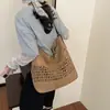 Bolso de Paja de Ganchillo de Alta Gama Nuevo Transfronterizo, Bolso de Hombro de Gran Capacidad, Bolso Tote Versátil Calado, Bolso Cruzado de Vacaciones