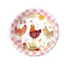 Nuevos platos de papel de pollito rosa con temática de animales de granja, pancartas de animales de dibujos animados y juego de vajilla para fiesta de cumpleaños infantil