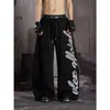 Pantalones de chándal estilo americano con cimitarra de grafiti, doble cintura, estampado de tótem e inglés, holgados, casual, pierna ancha, fluidos, para bailar, modernos