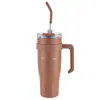 Taza para Coche con Asa de Gran Capacidad, Taza Térmica de Acero Inoxidable de Aspecto Elegante y Almacenamiento en Frío para Coche con Popote, Taza Doble Portátil para Beber