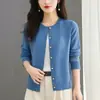 Suéter Cardigan Tricotado Feminino 2026 Chegada Nova Outono Inicial Top Outerwear Curto Fino Gola Redonda Jacquard Jaqueta Estilosa